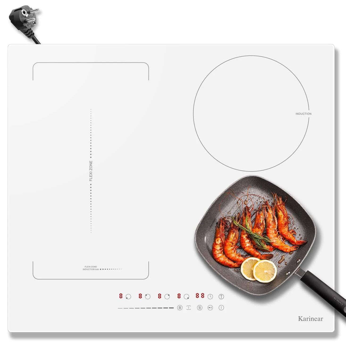 Plaque À Induction Encastrable Karinear 4 Foyers 3500W Blanc Avec Zone Flexible